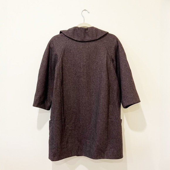 Topshop Wool Tweed Pea Coat 3/4 Sleeve Herringbone Zip-Up Jacket - Picture 3 of 6